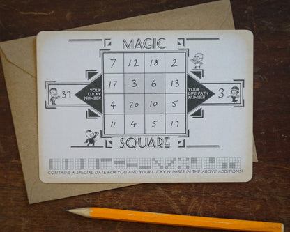 20 x Personalised Date Magic Square Postcards and Envelopes