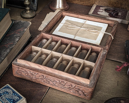 Wooden Spell Box with Potion Bottles